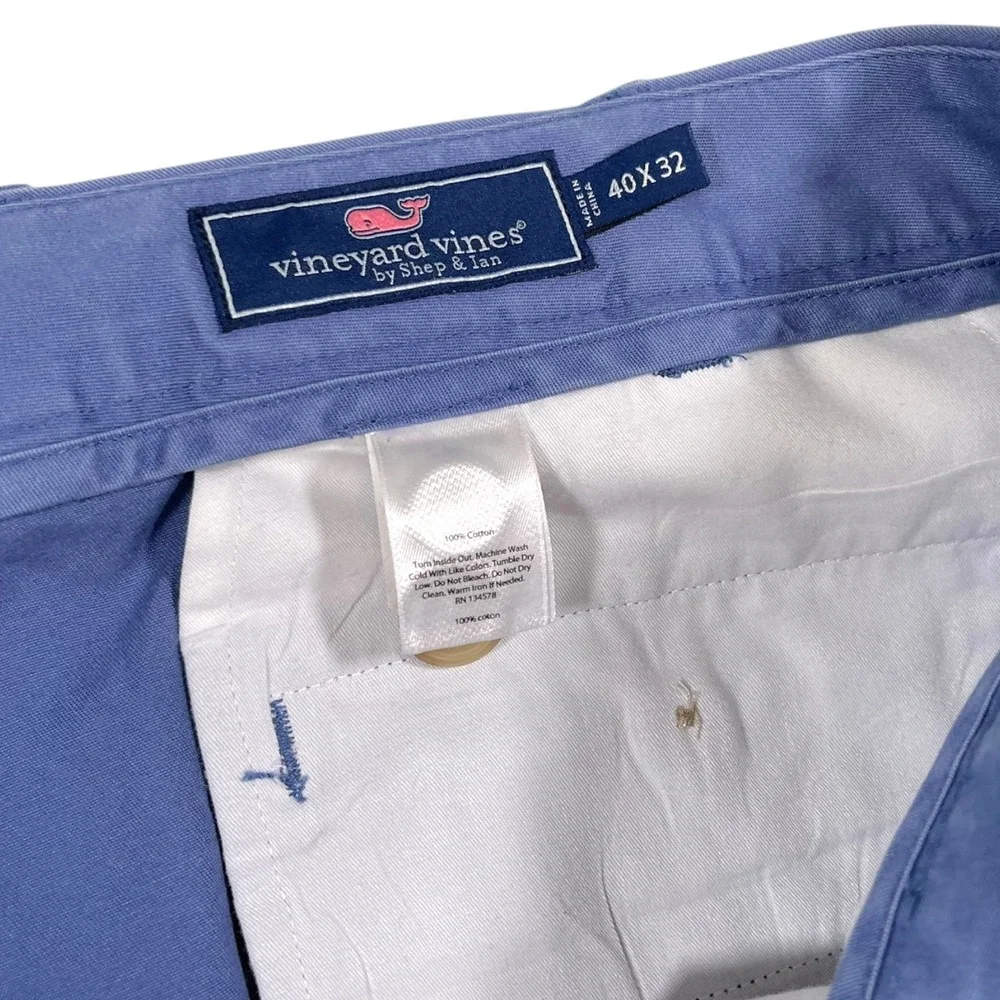 Vineyard Vines 40x32 Blue Chino Pants Embroidered Fishing Fly Preppy Coastal